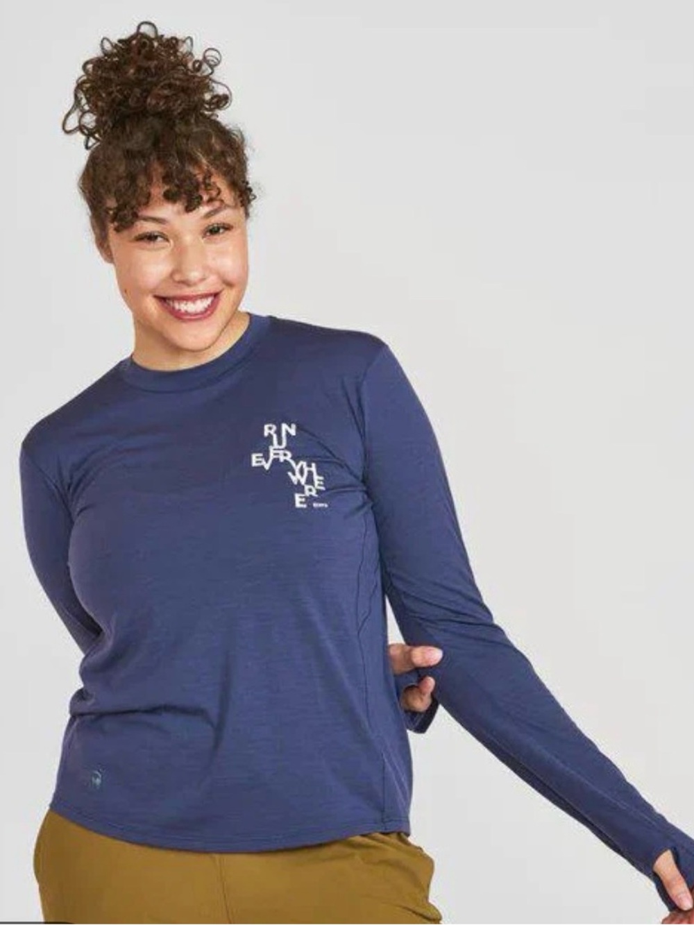 Janji Repeat Merino Tech Long Sleeve Running Shirt Blue Women's Size XL